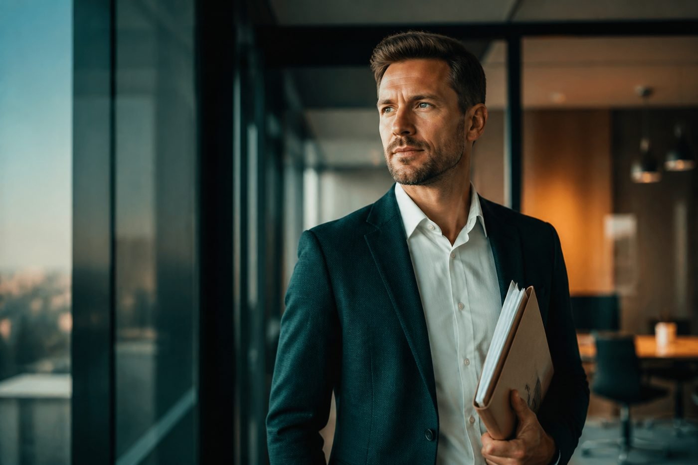 Professionnel confiant dans un bureau, se préparant à un entretien salarial
